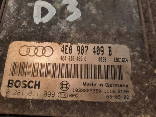 AUDI A8 D2 4D2, 4D8 Motorsteuergerät ECU 4E0907409B 4.00 Diesel 2007 31419760