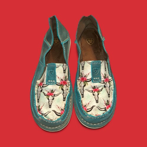 Ariat Cruiser Womens Steers Slip On Shoes Teal Leather Size 6B Style# 10024767