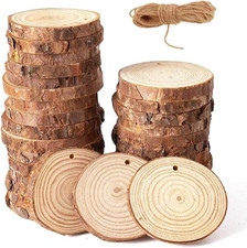 30Pcs 2"-2.4" Natural Wood Slices Craft Wood Centerpiece Unfinished Predrille...