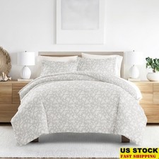 Gray Rose Duvet Cover Set 3-Piece Soft Microfiber Hypoallergenic Easy Care New