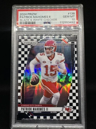 2024 Prizm Patrick Mahomes II Black and White Checker #138 Chiefs PSA 10