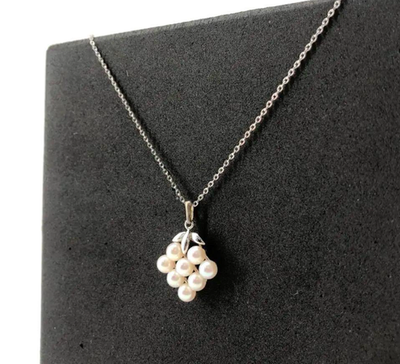 MIKIMOTO grape motif pearl and silver necklace [Used EXC] ship