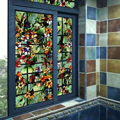 3D Static Cling Window Films Frosted Stained Camellia Glass Sticker Home Decor - Picture 3 of 6