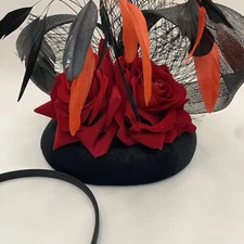Fascinator Hat Veil Feather Hair Clip Rose Tea Party Pillbox Derby Babeyond  Red