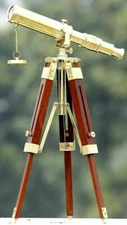 Brass Telescope 10'' with Wooden Tripod Stand Portable Home Decorative