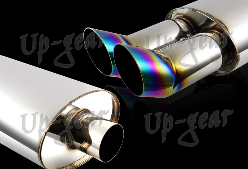 Silenciador de escape universal de 3" doble punta quemada arco iris inoxidable T-304 entrada de 2,5" Foto 4 de 4