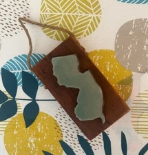 New Jersey State ceramic collectible green wood base artist signed rustic decor