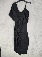 Acler Dress Womens Size 2 Black Ruched Draped Strappy Evening Cocktail Midi