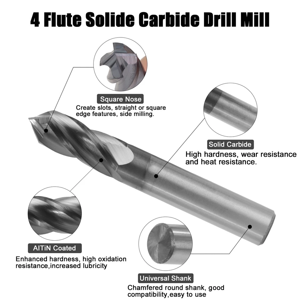 Taladro de carburo sólido 4 flautas 3/8"x 1"x 2-1/2" 90 grados recubierto AlTiN 5 piezas Foto 3 de 4
