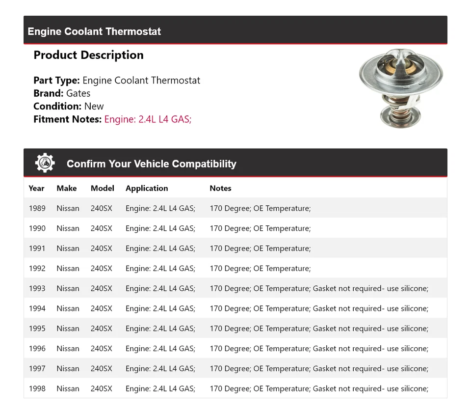 Ворота термостата охлаждающей жидкости газового двигателя Nissan 240SX 2,4 л L4 1989-1998 годов выпуска 1990 1991 годов выпуска - Изображение 2 из 4