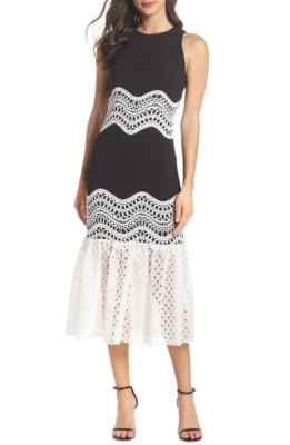 HARLYN LACE MIX TEA LENGTH BLACK/ WHITE DRESS sz XS | eBay