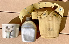 WW2 US Army Military M1910 Canteen Set w/ Belt Web Field Gear Equipment