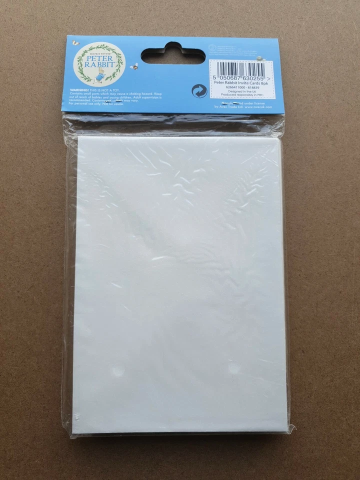 Peter Rabbit Party Invitations. 8 in pack with envelopes. Kids Party Invitations - Image 2 of 2