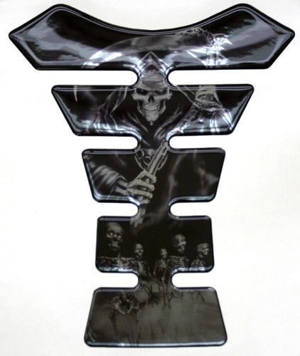 Grim Reaper Black & White Mirror Chrome Resin Tank Pad - Picture 1 of 1