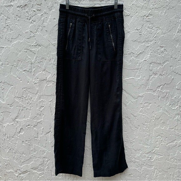 ATHLETA Pants Women 2 Cabo Linen Wide Leg Pull On Resort Wear Black Minimalist