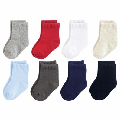 Luvable Friends Crew Socks, 8-Pack, Blue and Gray Solid