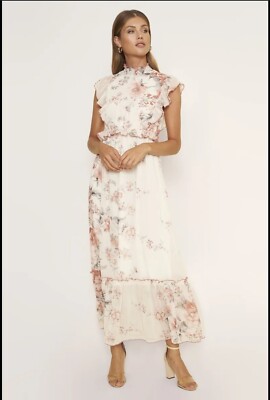 Dee Elly Peach Floral Maxi Dress | Bridesmaid Dress | Wedding Guest Dress | Sm
