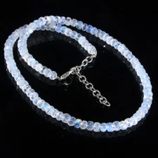 AAA++ Natural Blue Flashy Moonstone Faceted Rondelle Gemstone Beads Necklace 18"