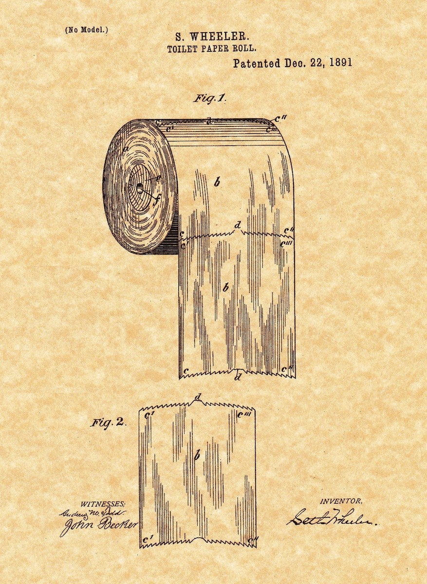 Patent Print - Toilet Paper Roll 1891 Bathroom Art. Ready To