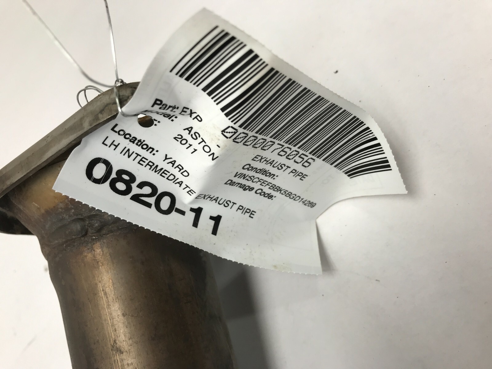 09-16 ASTON MARTIN V8 VANTAGE 4.7 EXHAUST INTERMEDIATE PIPE FRONT LEFT LH OEM