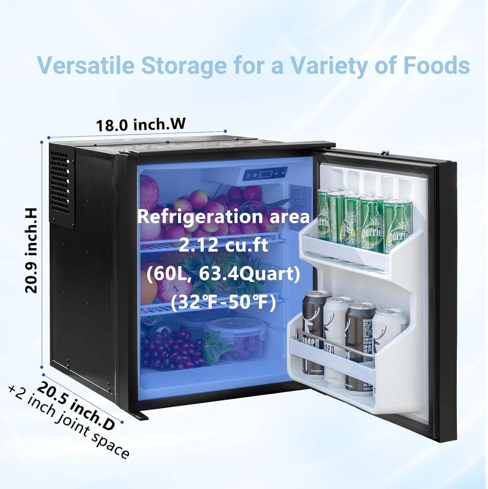 2.1 CU.FT RV Refrigerator Mini 12V / 24V DC Travel Fridge Compressor Low Noise - Image 3 of 4