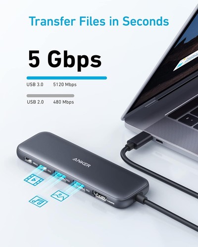 Anker USB C Hub, 332 USB-C Hub (5-In-1) with 4K HDMI Display, 5Gbps Data Port - 第 4/6 張圖片