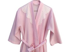 Vintage Pink Robe Housecoat Wrap 41" Bust Fuzzy Soft
