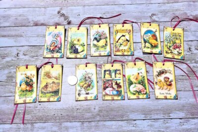 12~Easter~Vintage~Victorian~Chicks~Eggs~Linen Cardstock~Gift~Hang~Tags