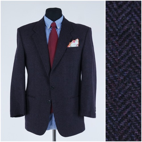 Mens Purple Herringbone Blazer 40S UK Size C&A Wool Sport Coat Jacket - 第 1/11 張圖片
