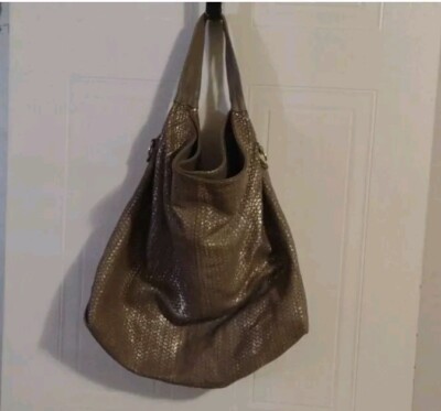 Laura DiMaggio Italian Milano Leather Metallic Shimmer Gold Hobo Satchel  