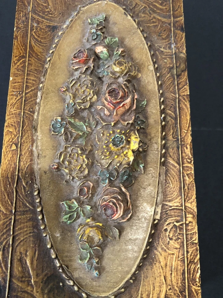 Rare Intricate Antique Wood Wedding Card Storage Gift Box Roses Flowers - Image 2 of 4