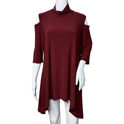 Clara Sunwoo Tunic Top Women M Burgundy Cold Shoulder Mock Neck Asymmetrical Hem