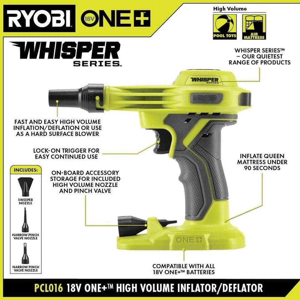 Inflador de alta presión inalámbrico RYOBI 18V con inflador de alto volumen inalámbrico de 18V Foto 4 de 4