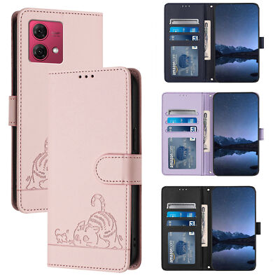 Handyhülle für Motorola G72 G53 G84 G54 E13 Katzenmuster PU Leder Geldbörse Etui