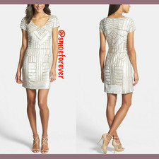 NWT $258 Adrianna Papell Sequin Sheath Dress in Champagne [SZ 14 ] #F660