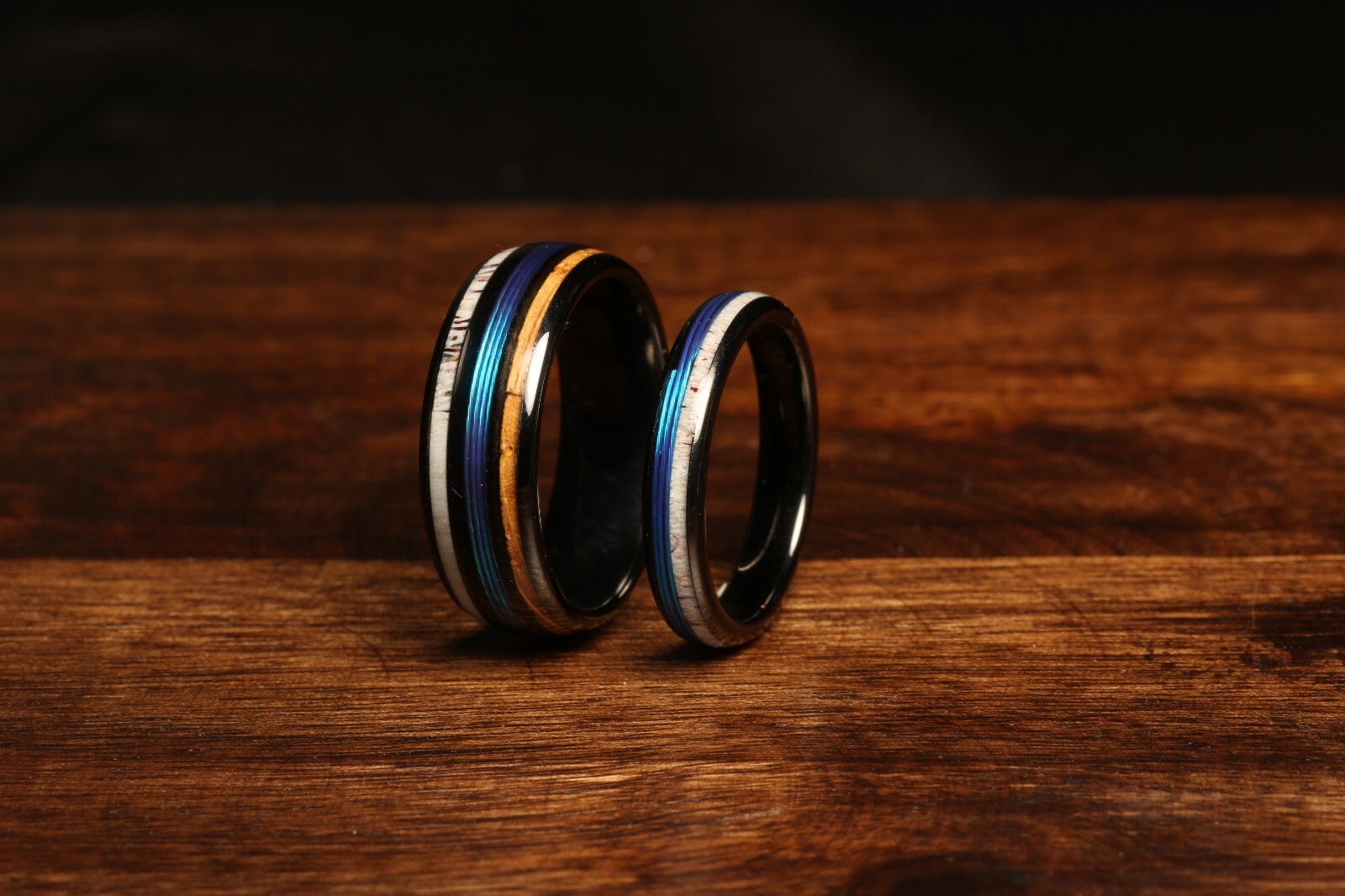 COUPLES Deer ANTLER, Whiskey Barrel, fishing line WEDDING Rings His and Hers