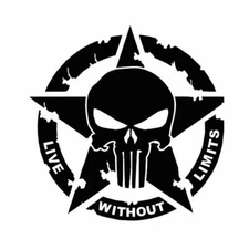 Vinyl Decal - Live Without Limits, Punisher Skull, Army Star, Various Colors