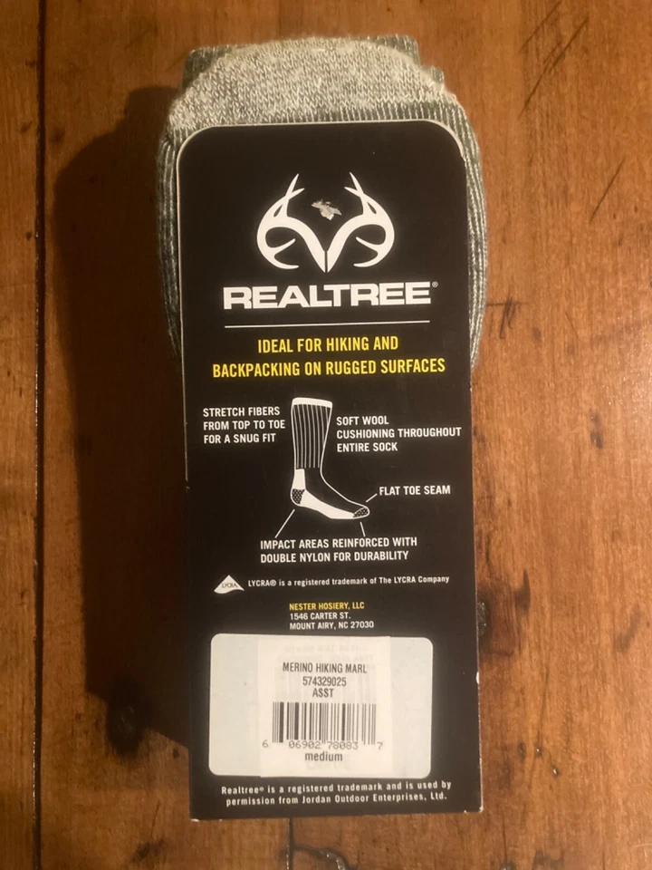 REALTREE Merino Wool Hiker Socks 1-Pair Sage. 🇺🇸 USA  Made — Medium 68% Wool - Image 2 of 4