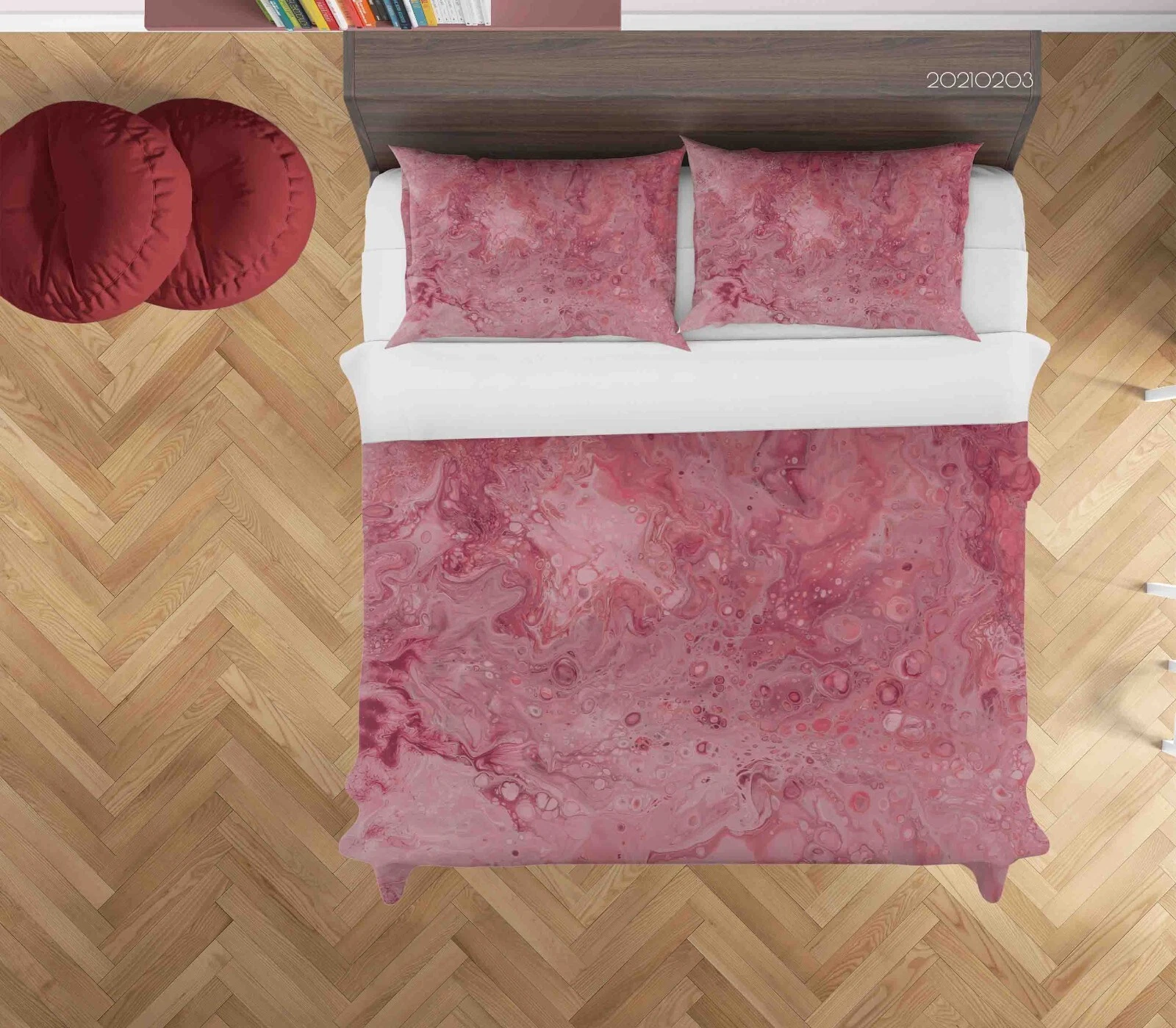 3D Marble Texture Pink Quilt Cover Set Bedding Set with Pillowcases