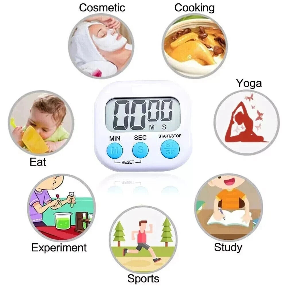 4X Kitchen Timer Magnetic LCD Digital Countdown Stopwatch With Stand Alarm Clock