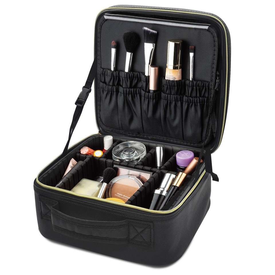 Black Cosmetic Makeup Vanity Travel Case Make Up Storage Box Bag With