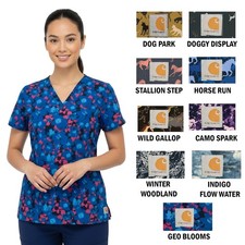 Carhartt Women's Scrub Force Pocket Rugged Flex V-Neck Print Top D Ring M03 