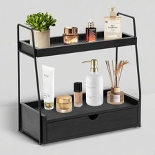 2-Tier Bathroom Organizer Counter with Der, Wood Counter Organizer