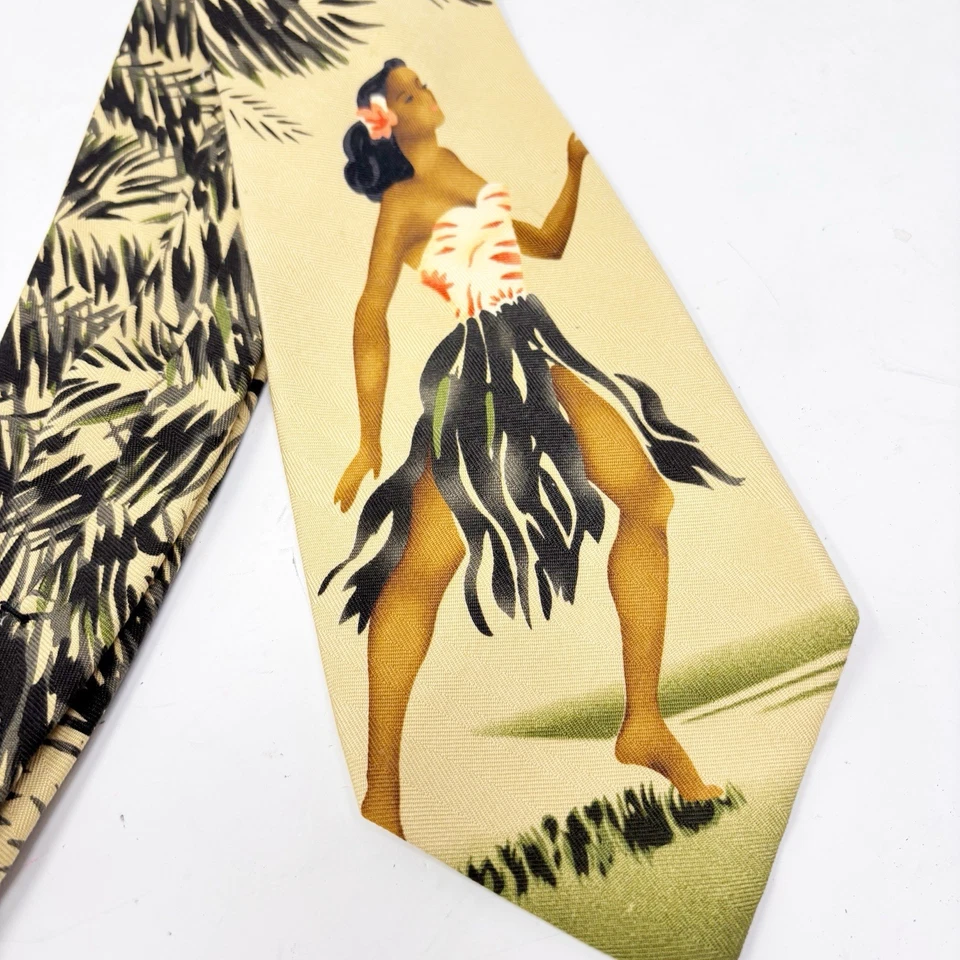 De Colección TOMMY BAHAMA Hombre Beige Multi Corbata 100% Seda Hawaiana HULA GIRL Hecha en ee. uu. Foto 2 de 4