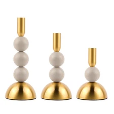 Gold Taper Candle Holders Set of 3,Creative Gold Candlesticks with Grey Balls...