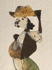 African Folk Art Butterfly Wing Collage Illustration Head Porters