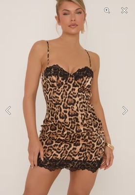 Strappy lace trim cupped mini body on dress in leopard print