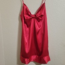 Vintage Victoria  s Secret Chemise Satin Slip Dress M Red Bow Front 2009 Lingerie