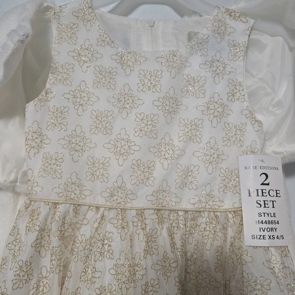 Vestido feminino tamanho 4/5 edições raras marfim e dourado e conjunto de jaqueta de pele sintética - Imagem 3 de 4