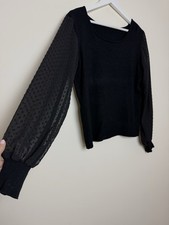 Portmans Black Scoop Neck Jumper Sheer Long Sleeves - UK16 - VGC Smart Casual